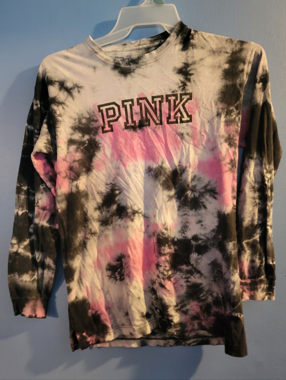 PINK Tie-Dye Long Sleeve Tee - Black, Pink, White Size Xs Xp